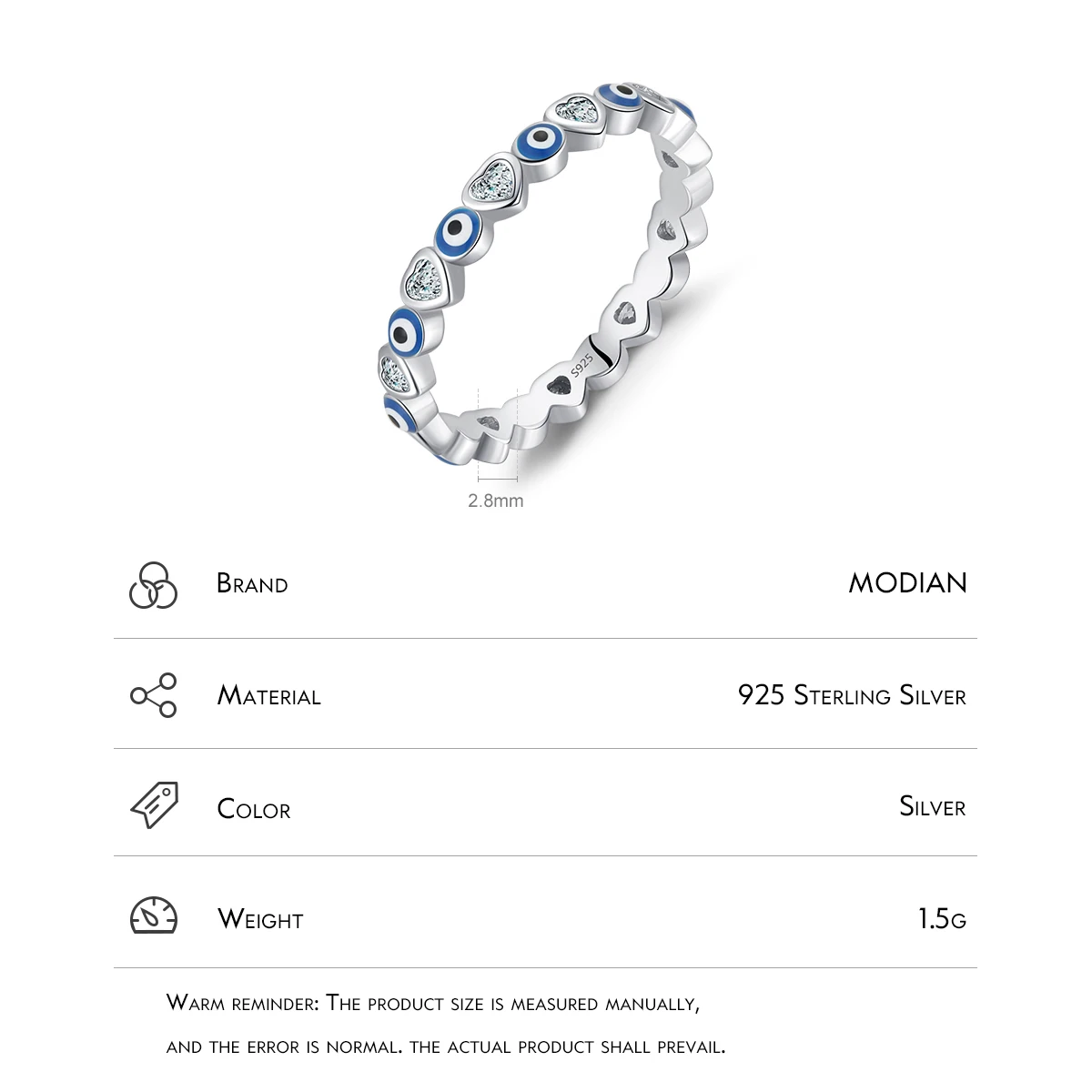 MODIAN-Anillos apilables de corazón a corazón para mujer, de Plata de Ley 925 pura, bonitos anillos de ojos azules, joyería fina, regalos de cumpleaños