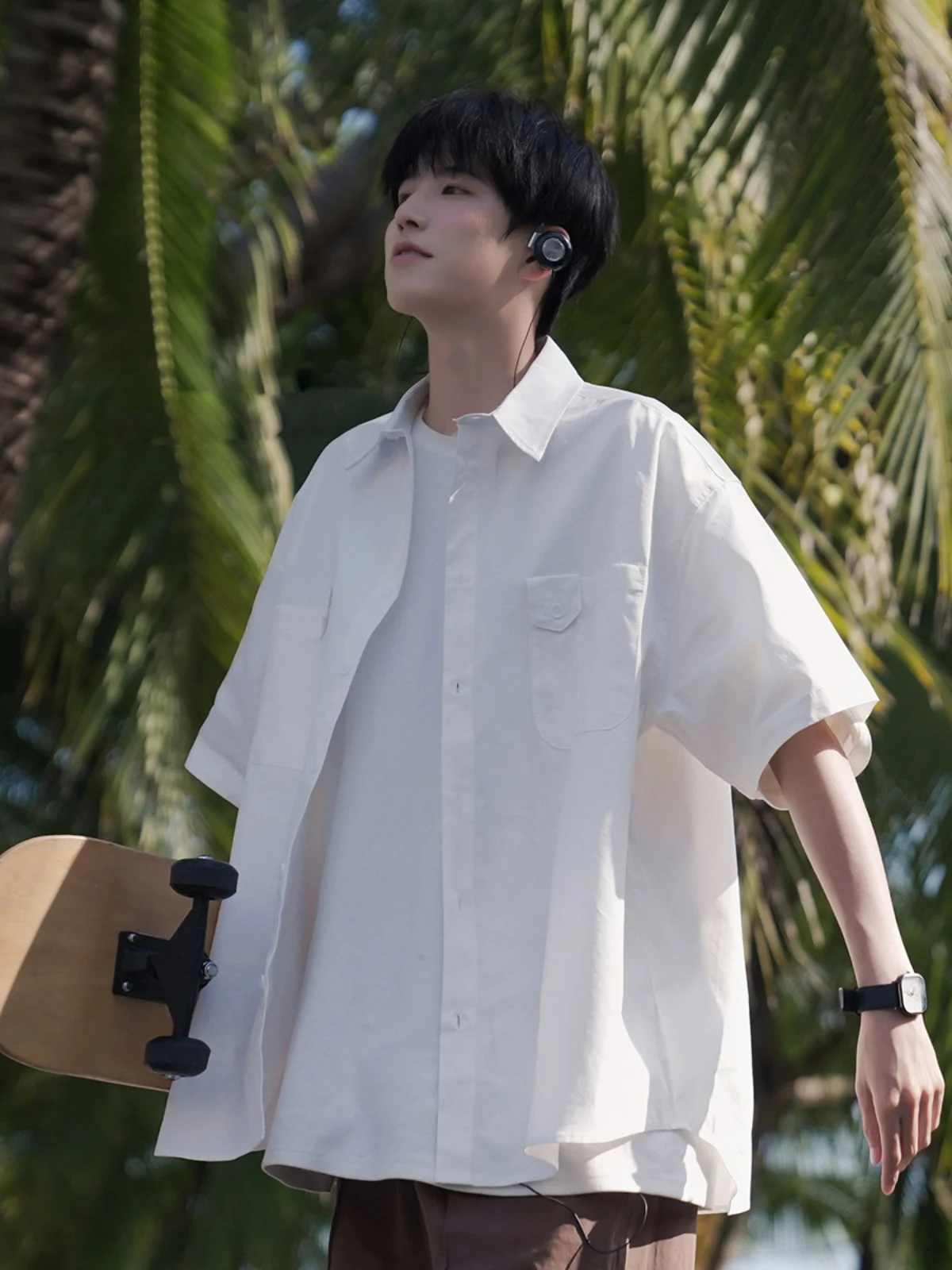 

ort Sve Casual irt for Men Summer Youth Cool Feeling Loose Fit Versatile y Sle Hong Kong Sle Top for Teens