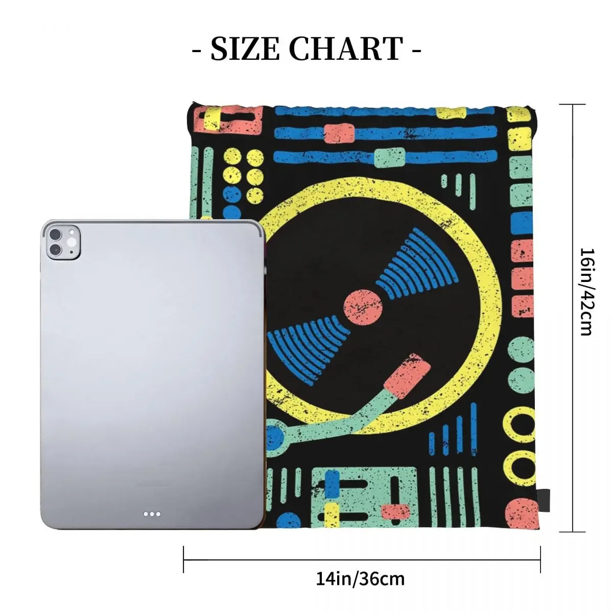 DJ & Raver Gifts - DJ Decks Retro Pattern Vintage Vinyl Backpacks Drawstring Bags Drawstring Bundle Pocket Sports Bag BookBag