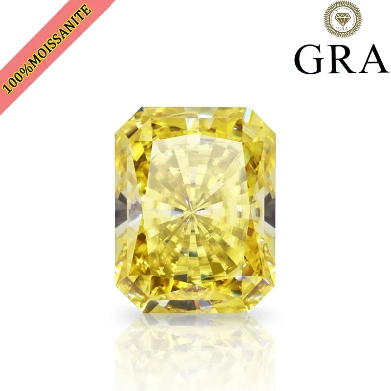 Top Colors Radiant Crushed lemon yellow Moisssanite Stone  Radiant Cutting Moisssanite Stones with GRA Certificate