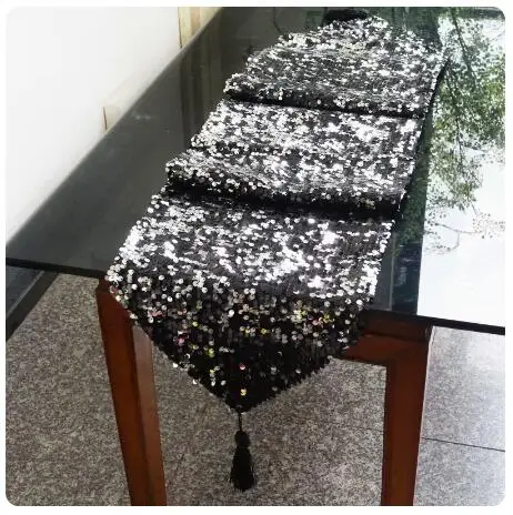 Luxury Sequin Black Patchwork Runner Runner Table Mat, 30*200cm, Fashion, Beauty, Europe, New, Wholesale, MF318