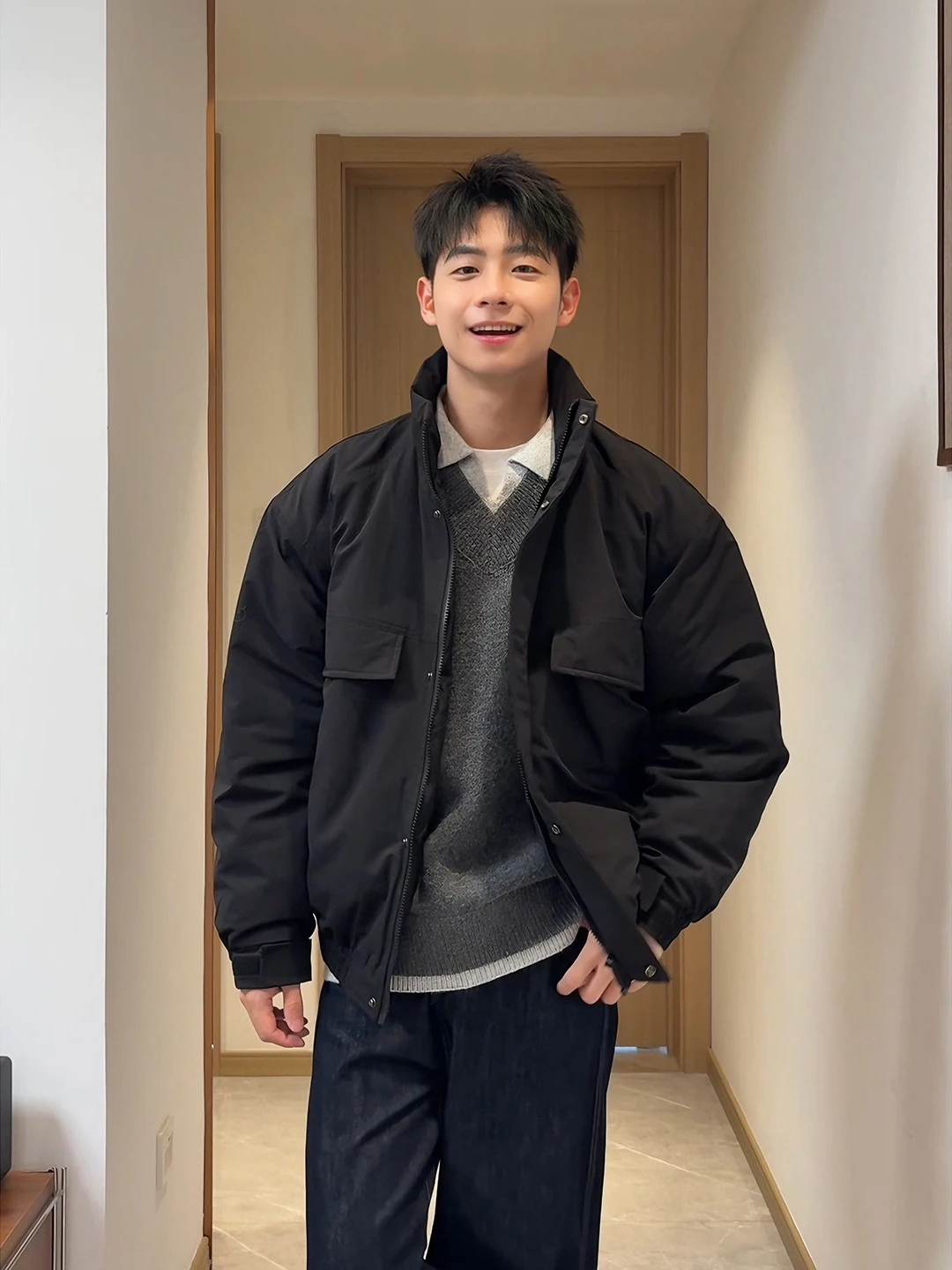Black American Workwear Jacket Cotton Coat Men's Winter Thickened Short Style Cleanfit Stand Collar Cotton Clothes