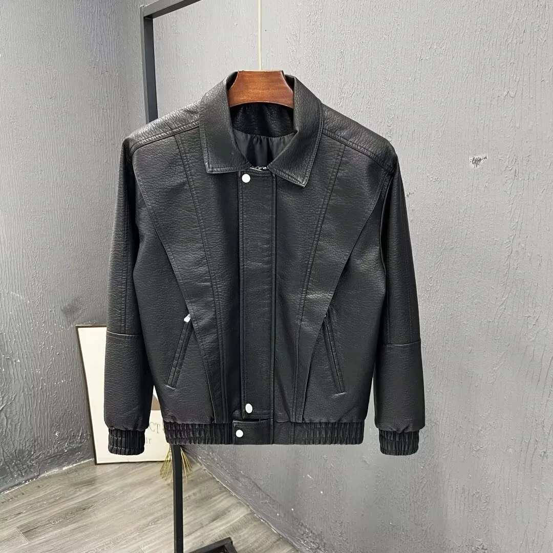 

Коричневая кожаная мужская куртка на осень-зиму, большой размер 250, крутая мотоциклетная верхняя одежда, модный мужской топ