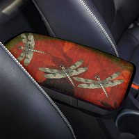 ZERODATE Red Car Armrest Cover for Women Girls,Gold Dragonfly Printed Car Center Console Cover for Trucks,Sedans,Vans SUV Car In