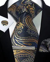 Mens Tie Set Silk Silver Paisley Floral Necktie and Pocket Square Cufflinks Tie Clip Classic Formal Ties for Men Wedding Party 4
