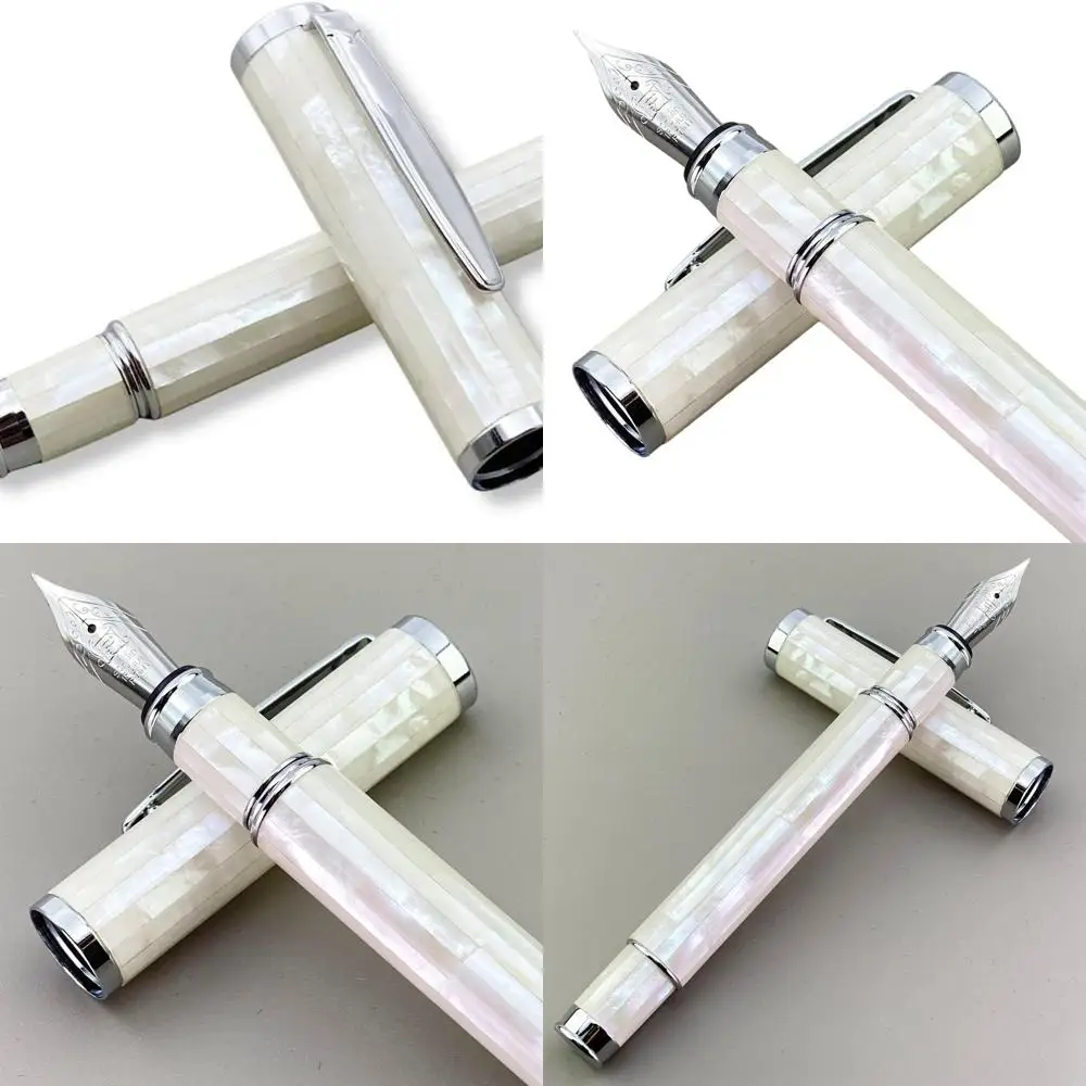 

Luxurious Pearl White Mother of Pearl Fountain Pen with German Fine Nib - Ideal Premium Writing Gift for Holidays