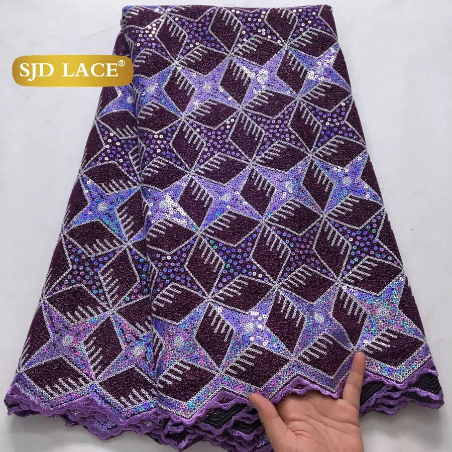 

SJD LACE Nigerian Velvet Flocking Net Lace Fabrics 2025 Latest African Sequins Mesh French Net Lace for Women Wedding Dress 4385