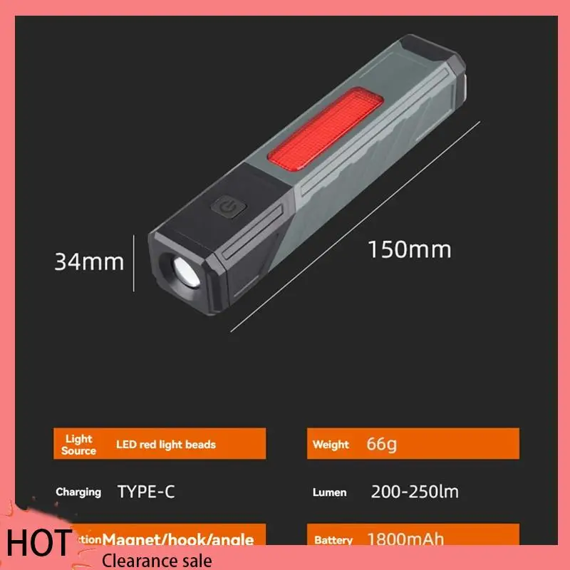 A88Z COB Flashlight Clip On Torch Handheld Camping Work Torch 90° Angle Lamp With Magnet Car Inspection Red Light Warning