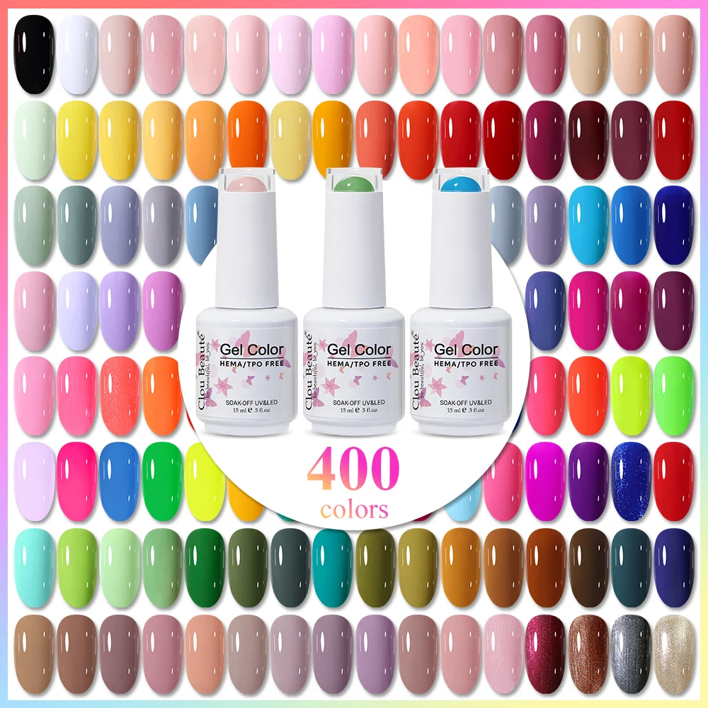 

Clou Beaute 15ml HEMA TPO FREE Color Gel Nail Polish Nude Pink Red Green Collection Nail Gel Polish Glitter Soak Off UV LED Gel