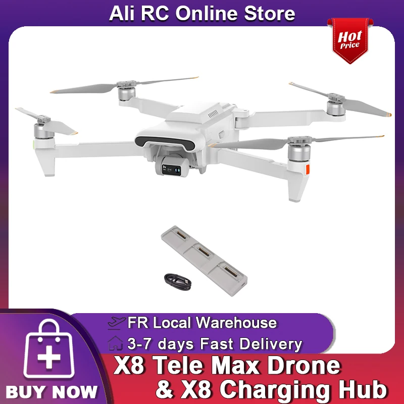 طائرة بدون طيار FIMI X8 Tele Max Beyond Vision كاميرا واسعة الزاوية وكاميرا Tele 30x تكبير هجين 4K 60Fps 3-Axis Gimbal RC Quadcopter بدون طيار مع بطارية 5000mah Plus ومحور شحن ثنائي الاتجاه