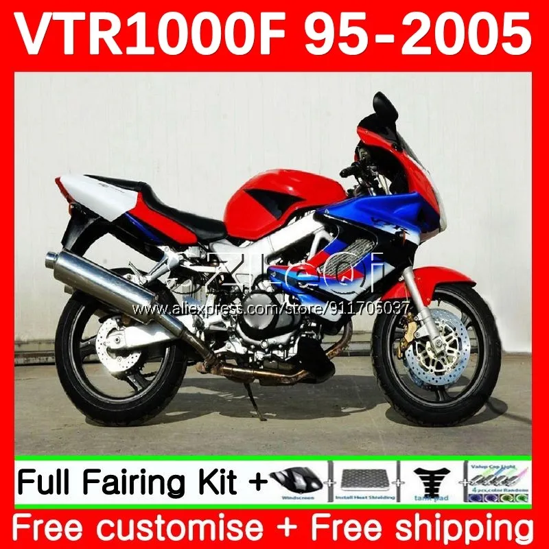 Red blue SuperHawk For HONDA VTR 1000 F 1000F 56No.18 VTR1000F 95 96 97 98 99 00 VTR1000 F 2001 2002 2003 2004 2005 Fairing