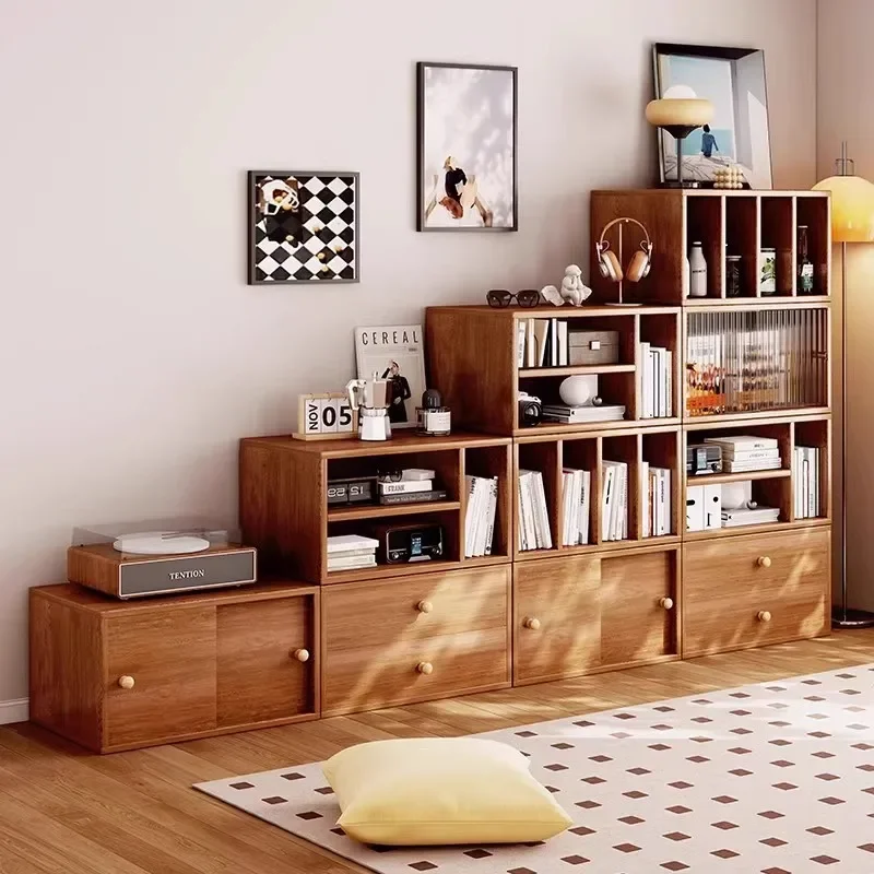 

Bookcase Solid Wood Core Living Room Shelf Wall Side Cabinet Module Combination Cabinet Display Shelf Cabinet Locker Floor Shelf