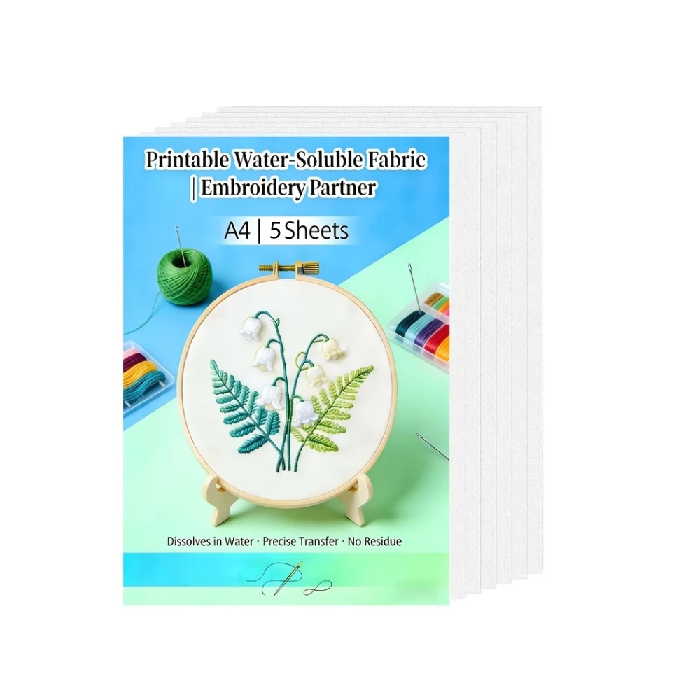 Printing Water Soluble Stabilizer Wash Away Machine Embroidery Stabilizer Paper A4 5sheets for DIY Sewing Embroidery Accessory