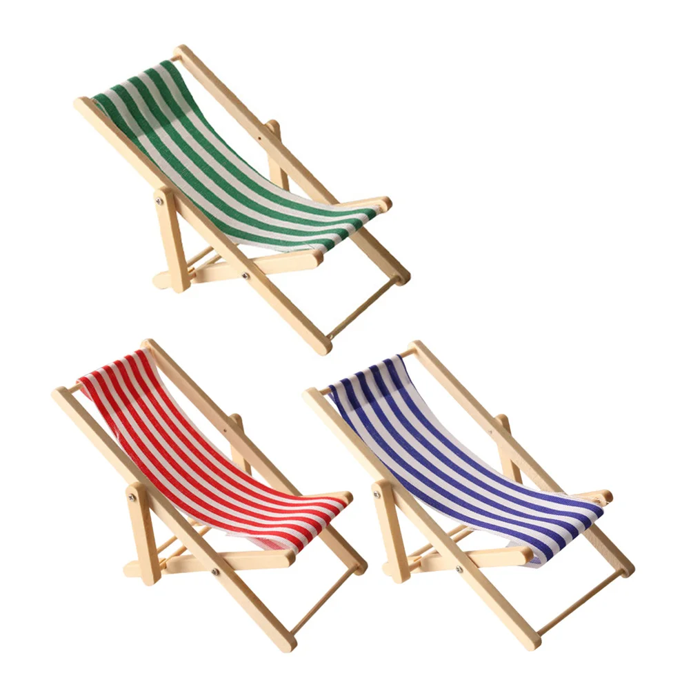 

3Pcs Miniature Beach Chair Versatile Simulation Design for Beach Vacation Garden Picnic Scenes Decoration Miniature Model