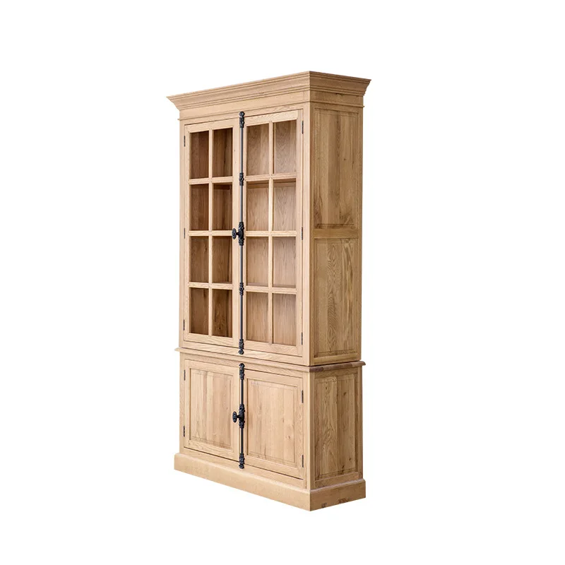 Solid wood oak American  wood dining side cupboard, solid wood bookcase, heaven and earth lock bookcase, glass door bookcase
