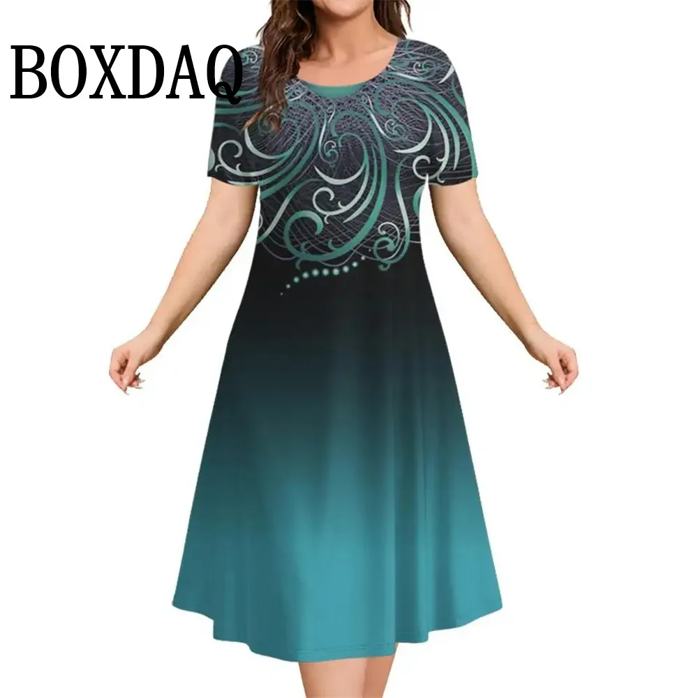 Fashion Elegant Women’S Dresses Loose A-Line Dress Women Short Sleeve Dress Flowers Print Casual Ladies Plus Size Clothing 9XL