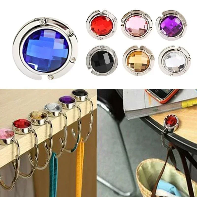 1pc Table Bag Holder Handbag Foldable Bag Hook Purse Table Hanger Holder Alloy Fashion Crystal Rhinestone