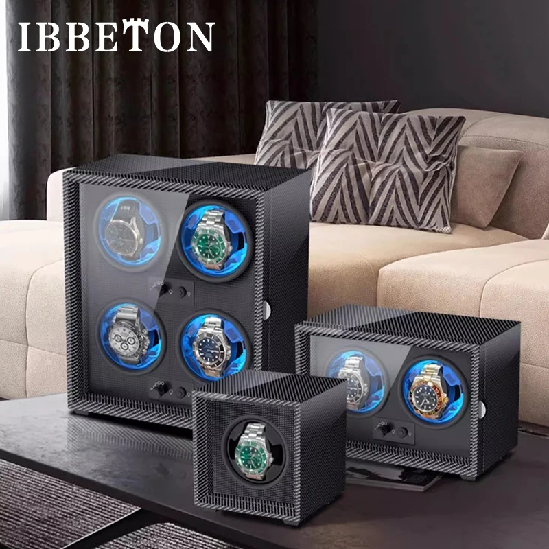 IBBETON Luxury Wood Watch Winder High-End 1 2 4 6 Slot Automatic Watches Box Carbon Fiber Texture With Mute Motor Watch Automati