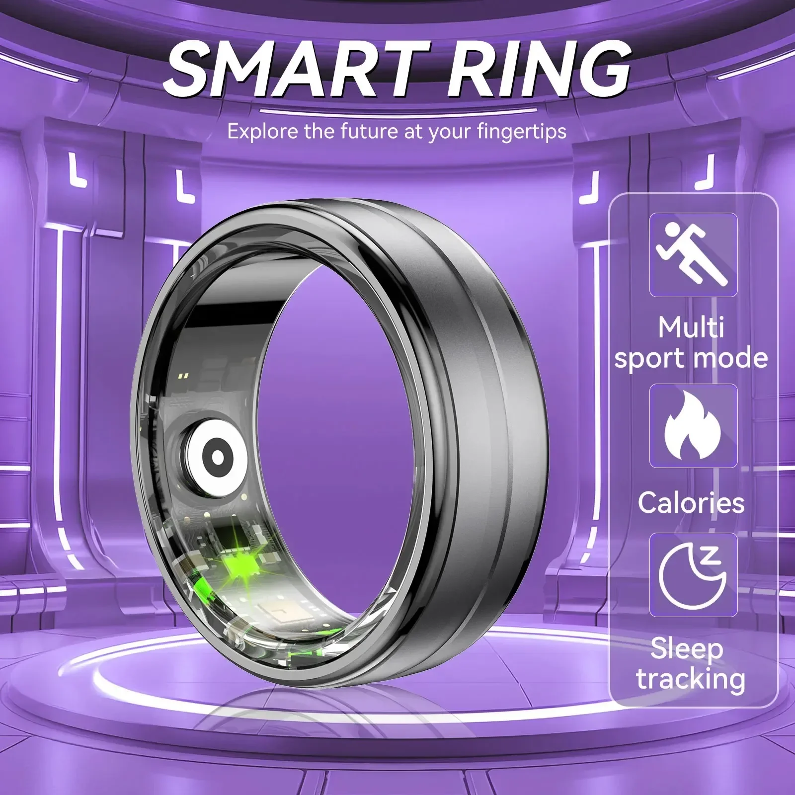 

R06 New Smart Ring Men Women, Heart Rate and Blood Oxygen Monitor, IP68 & 5ATM Waterproof, Multi-sport Mode for Android IOS