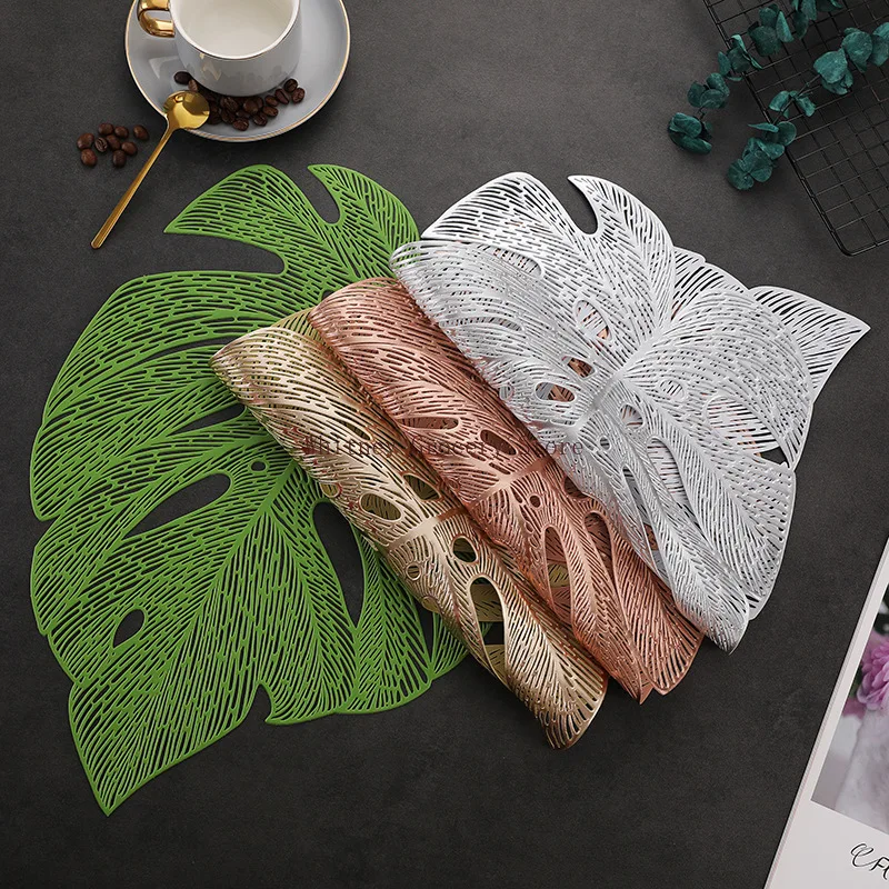 

4PCSGilding PlacematpvcHeat Proof Mat Creative Style Monstera Western-Style Placemat Anti-Scald Insulated Dining Table Mat