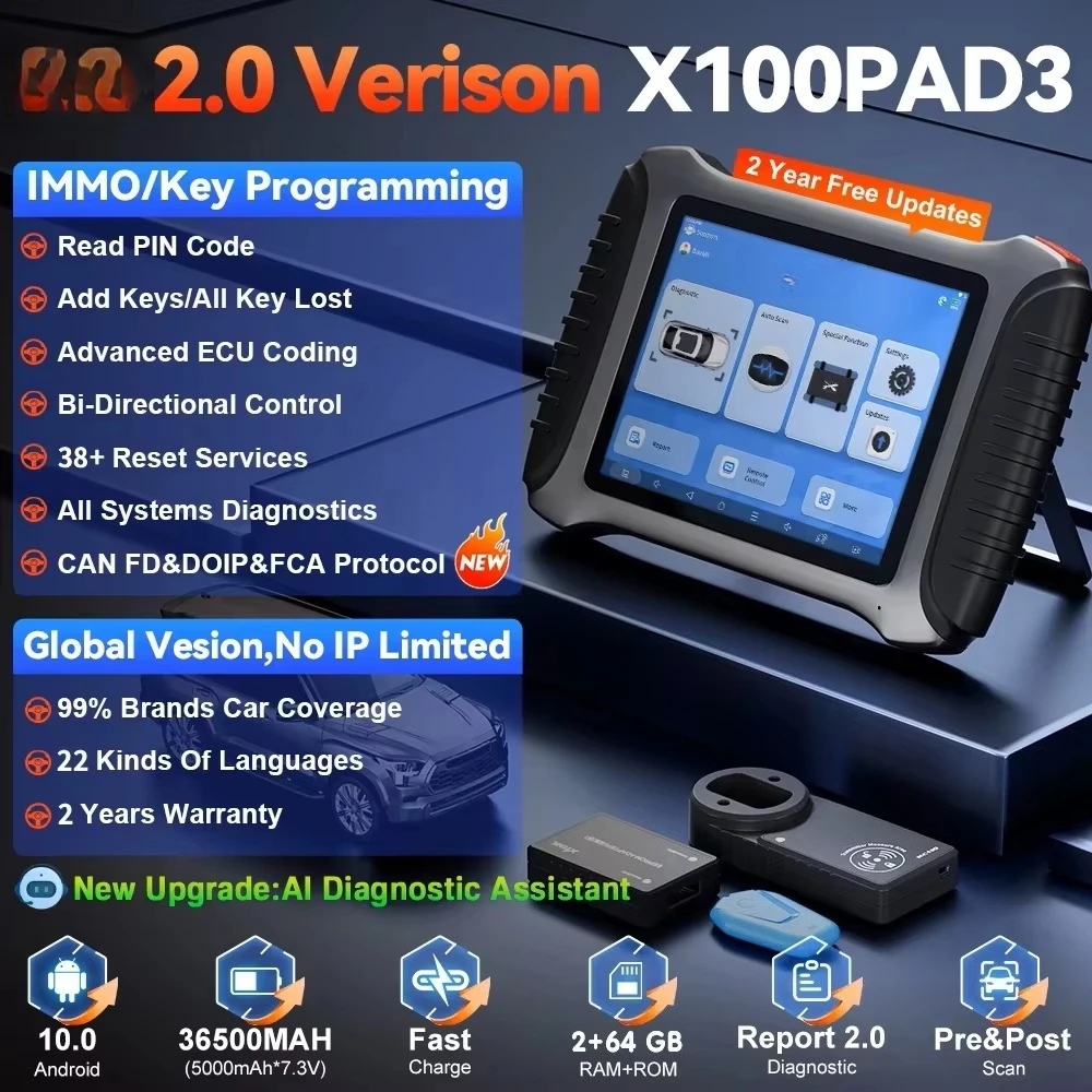 XTOOL X100Pad3 All Key Lost Car Key Programmer Pin Code Reader Immobilizer with KC100 KC501 KS-1 for Smart Key Programmer
