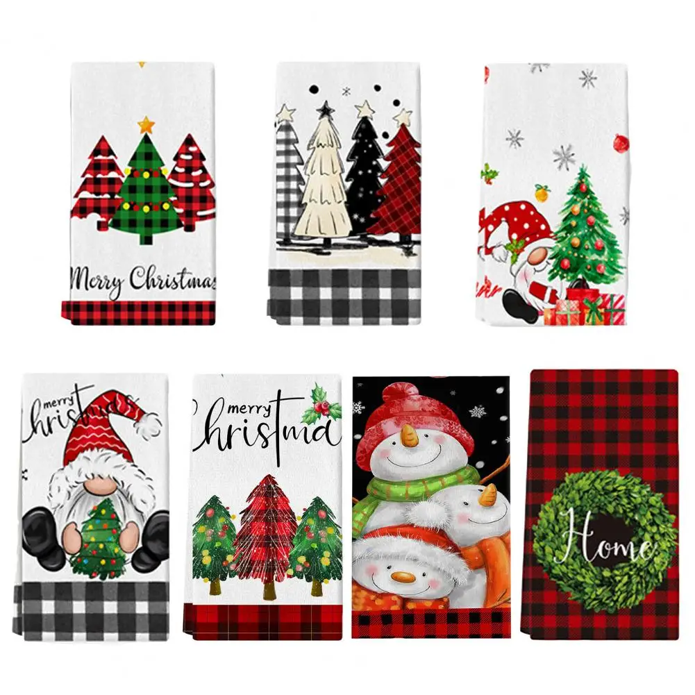 Holiday Microfiber Kitchen Towel Festive Christmas Napkin Set for Dining Kitchen Decor Cartoon Printed for Hotel