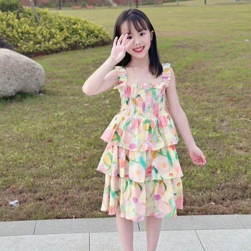 Kids Summer Dress Floral Pattern Girl Party Dress Chinese Style Kids Dress Summer Clothes Girl 4-12 Years Old Kids Clothes Girls