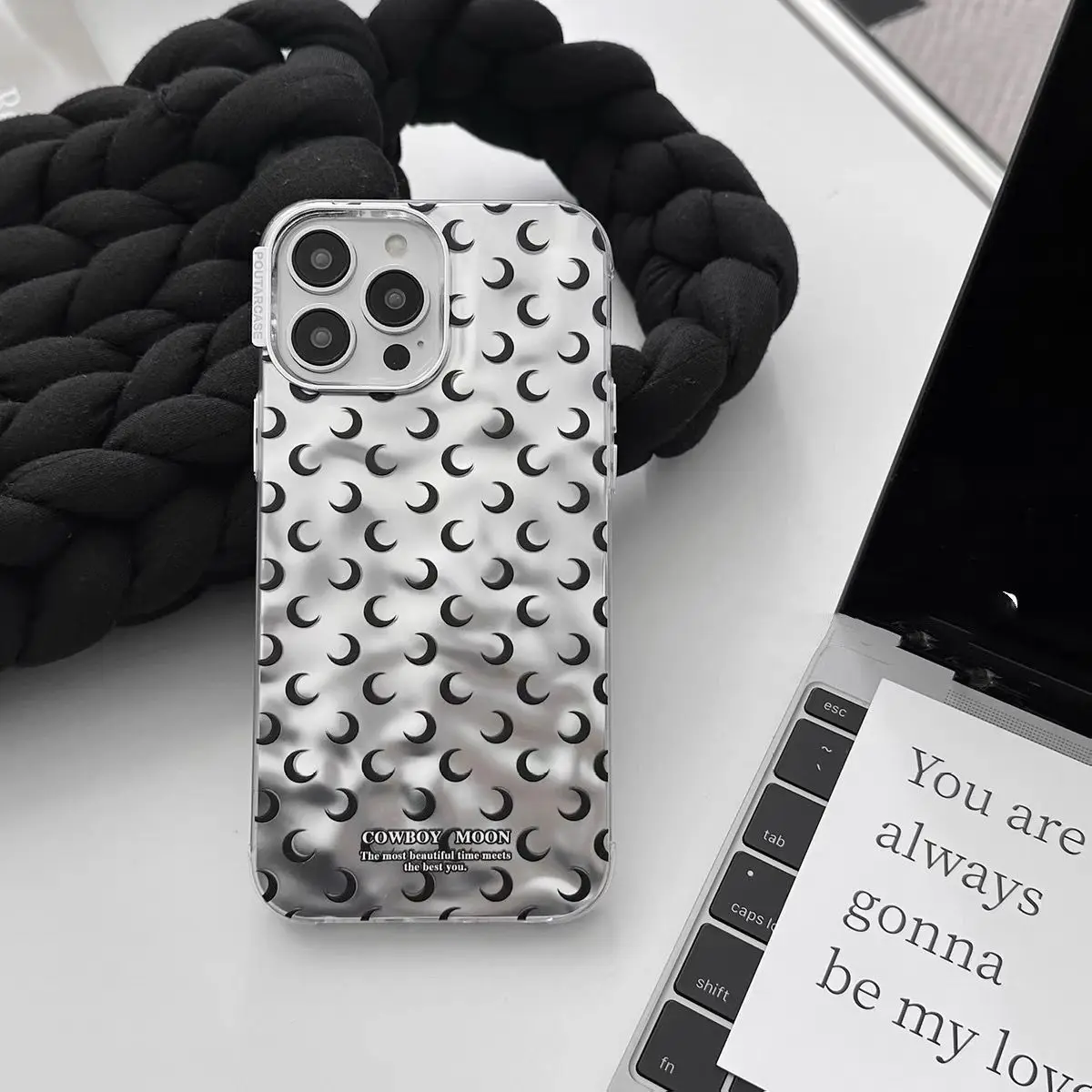 Ins Silvery Plating Water-wave Black Moon Phone Case For iPhone 16Pro 12 13 14 15 Pro Max 11 16Pro Max 13Pro 14Pro iPhone Cover