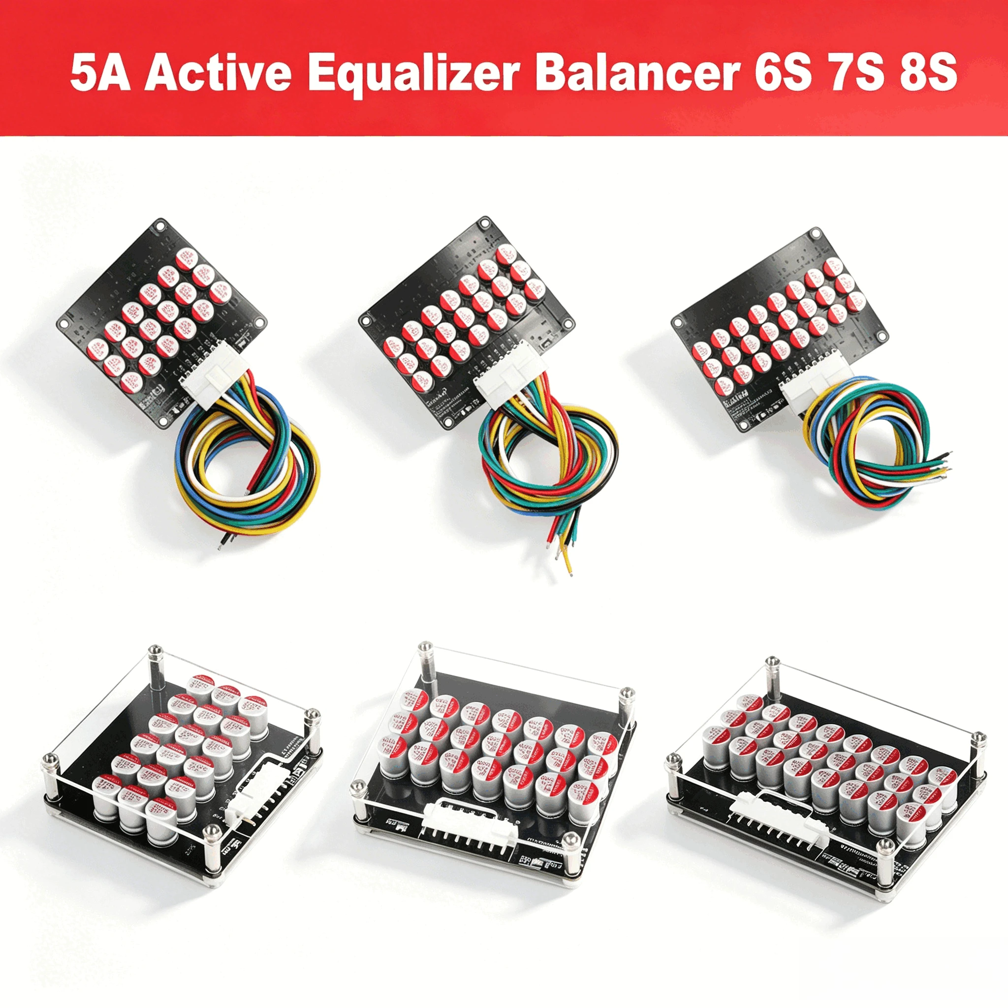 6S - 8S 5A 7S Active Balancer Optional acrylic case Cells Balancer Lipo LTO Battery Energy Capacitor Lithium Pack Lifepo4