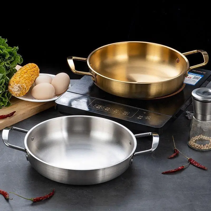 C Instant Noodle Lamian Noodles Pot Stainless Steel Dry Pot Seafood Golden Noodle Pot Small Soup Pot Instant Noodles Two Ear Pot