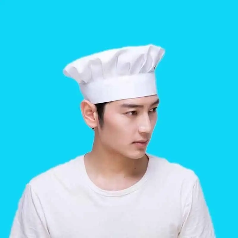 Wysokiej jakości elastyczny okrągły biały kapelusz kucharski, kapelusz do gotowania, kapelusz kostiumowy, odzież robocza dla szefa kuchni, odzież do obsługi gastronomicznej