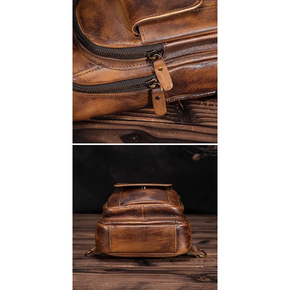 حقيبة كروس جلدية للرجال للمشي لمسافات طويلة والسفر في الهواء الطلق، حقيبة كاجوال بحزام كتف واحد، حقيبة ظهر متعددة الاستخدامات