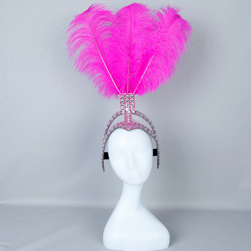 Carnival Headpiece Rhinestones Feather Headdress Samba Costume Halloween Party Bar Stage Performances Crown Dance Wings Parade 3
