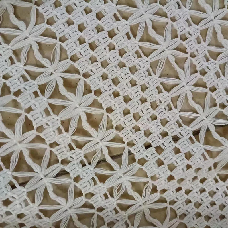 Tela de encaje de punto hueco de algodón y poliéster, gancho para tejer, accesorios de ropa de flores, tela de encaje de costura hecha a mano, 1 yarda