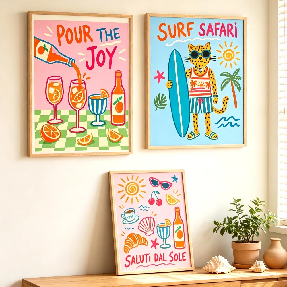 1pc frameless Canvas Painting Coastal Canvas Wall Art, Seashell Beach Summer Poster Tropical Preppy Decor Lobster Wine Nautical