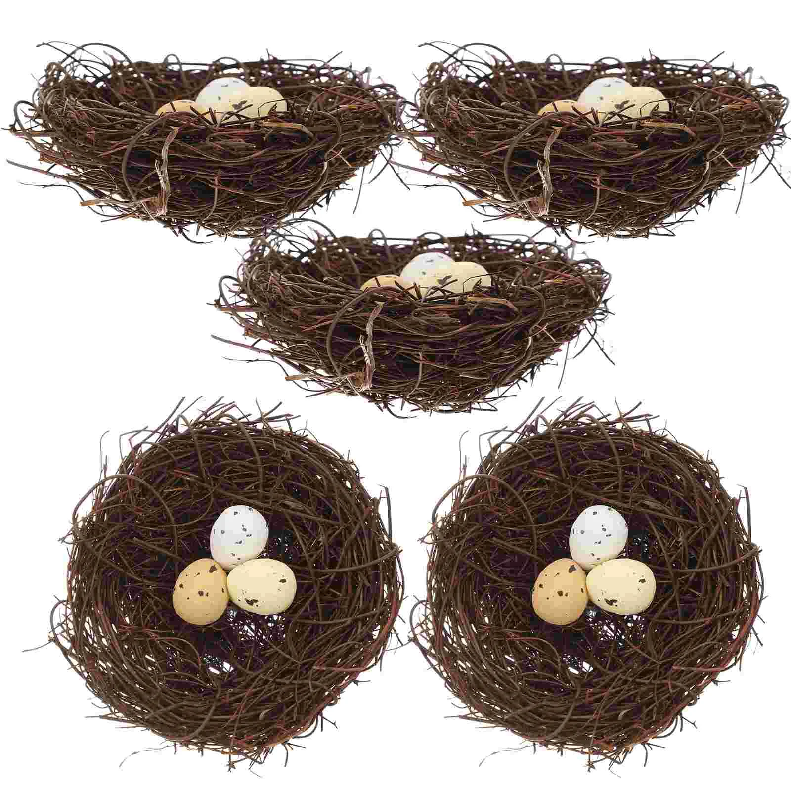 

5 Pcs Simulated Bird's Nest Birds with Egg House Ornament Household Simulation Outdoor Decor