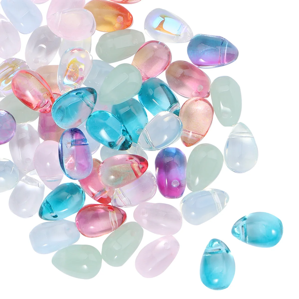 50 Stück Glas-Wassertropfen-Perlen, DIY-Schmuckmaterial, mehrfarbiger Kristall-Anhänger, handgefertigtes Zubehör für Geschenkdekoration