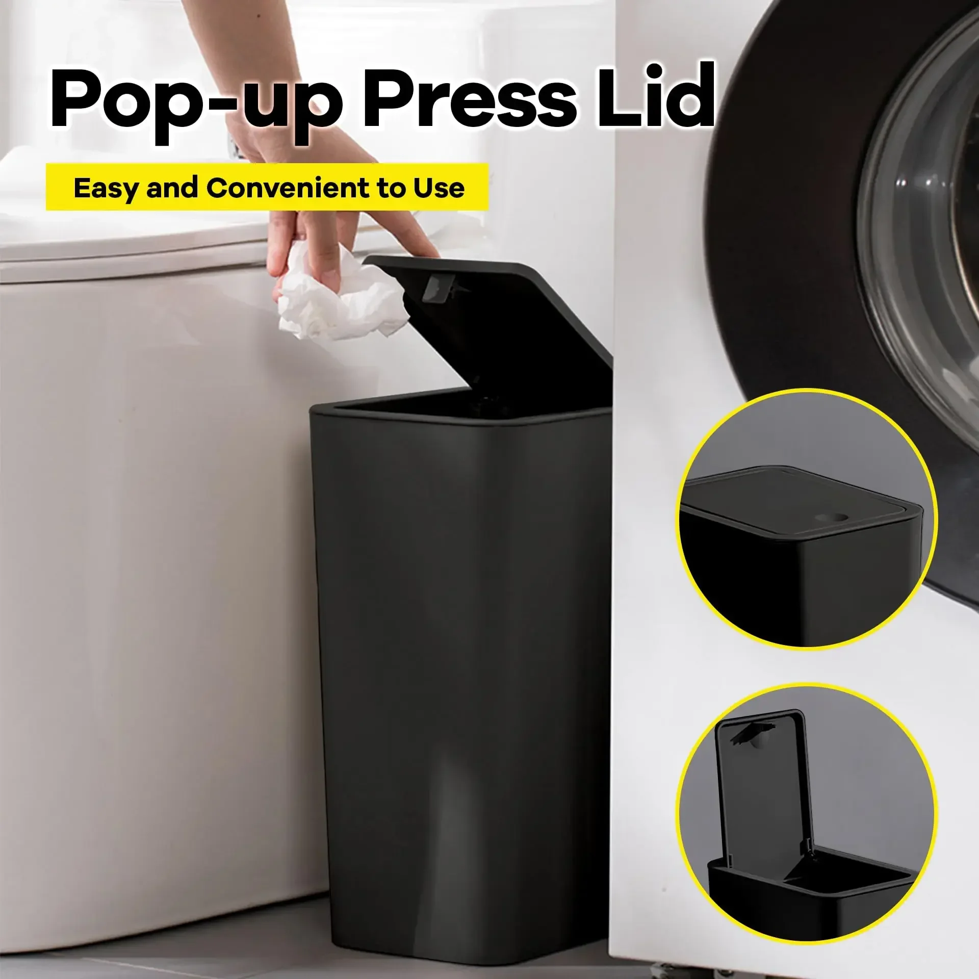 Bathroom Trash Can-10L Small Garbage Can with Press Top Lid for Toilet,Bedroom,Living Room Plastic Waste Basket with Pop-up Lid