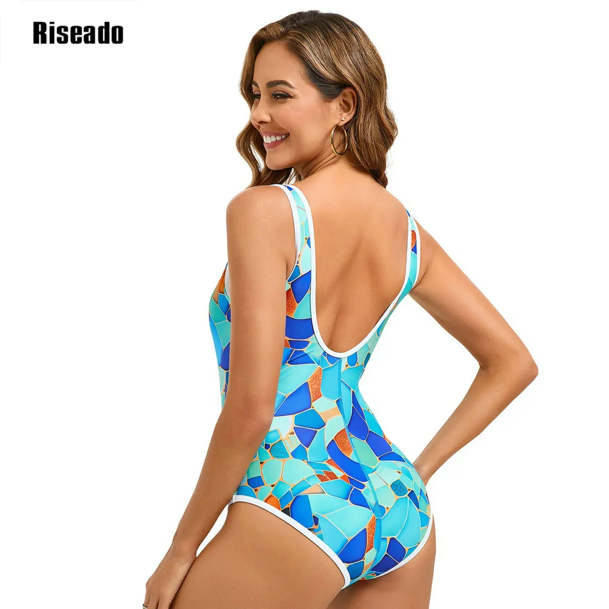 Women's Retro Scoop Neck Swimsuit One Piece Sport Swimming U Back Beach Wear Slimming Monokini Indoor-Pool