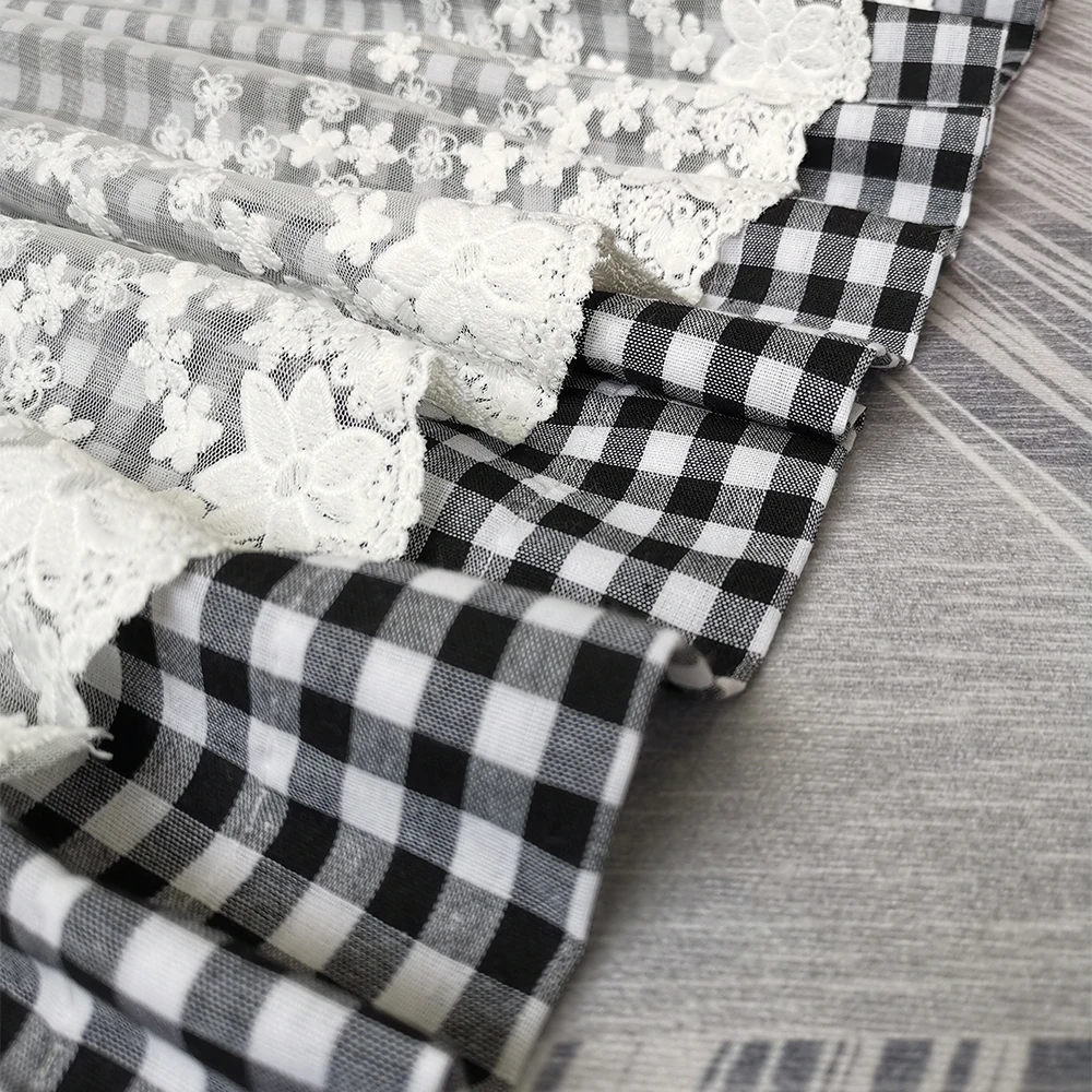 1 Piece, Pastoral Style Small Curtain, Short Curtain, Half Curtain Decoration, Plaid with Lace Tulle, Rod Pocket Installation, Suitable for Small