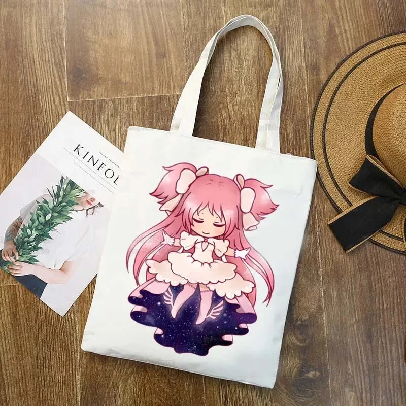 Puella Magi Madoka Magical Shopper Bag Canvas Kaname Madoka Anime Tote Bag Akemi Mami Handbags Bag Sakura Kyouko Shoulder Bags