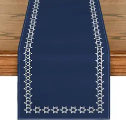 Hexagram Hanukkah Linen Table Runner Party Decor Star of David Jewish Chanukah Holiday Kitchen Table Runner Hanukkah Decorations