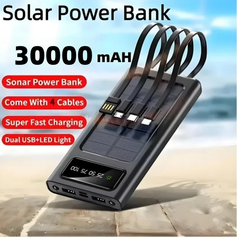 

Новый аккумулятор на солнечной батарее емкостью 30000 мАч, сверхемкая емкость USB 4 в 1, сверхбыстрая зарядка, USB TypeC, светодиодный внешний аккумулятор для IPhone