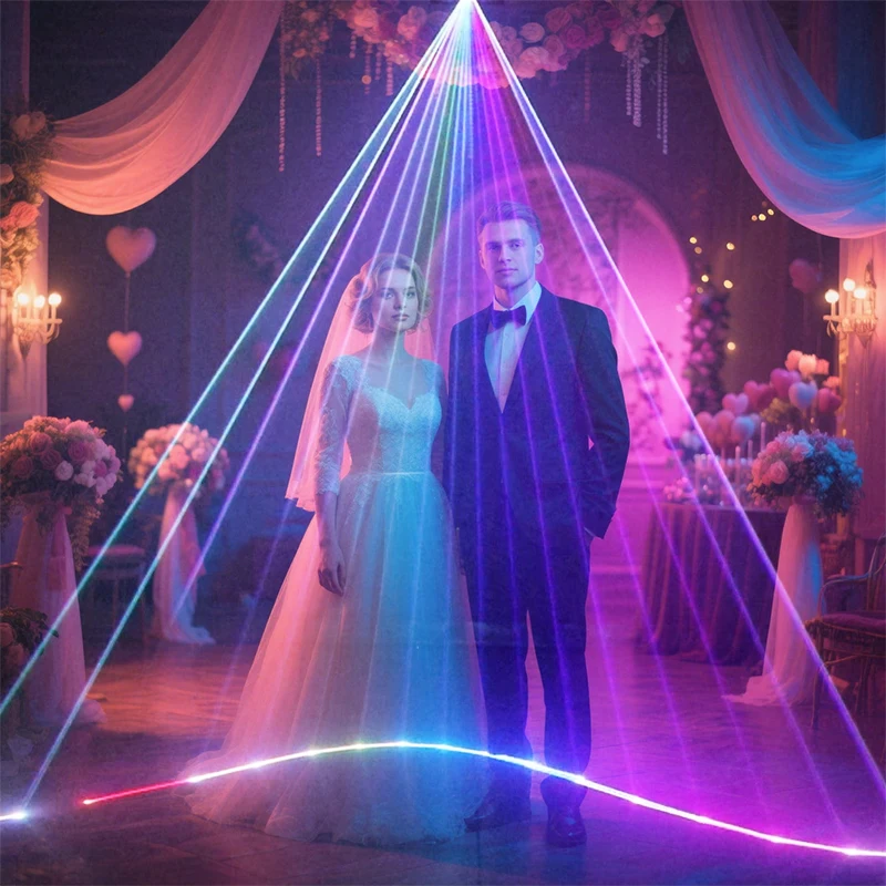 داخلي RGB شعاع الليزر كشاف إضاءة للحفلات DMX512 الصوت المنشط ثلاثية الأبعاد الرسوم المتحركة ليزر أضواء DJ لعرض ضوء النادي عطلة عيد الميلاد