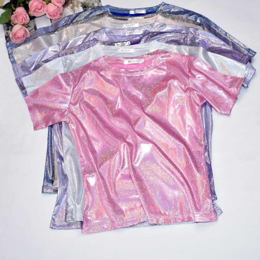 Nouveaux T-shirts Scintillants à Paillettes pour Femmes – Tendances Été 2026 – Hauts Amples à Manches Courtes Brillants