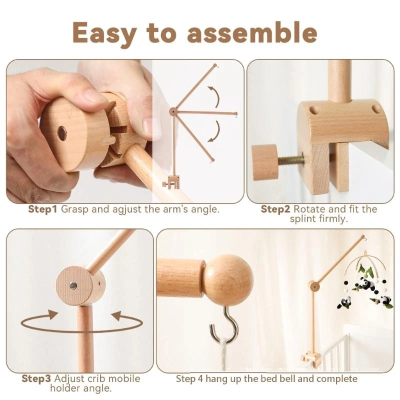 Y4QA CRIB Đồ chơi động giữ giá đỡ vòng vòng tay lắp ráp khung bằng gỗ bedbell bedbell mobile bear bé tắm