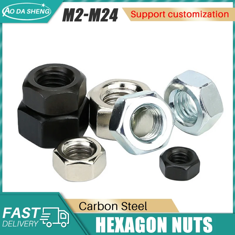 

AODASHENG 50Pcs DIN934 M2 M2.5 M3 M4 M5 M6 M8 M10-M24 Black/white Zinc Plated Carbon Steel Hex Nut Hexagon Nut Support Wholesale