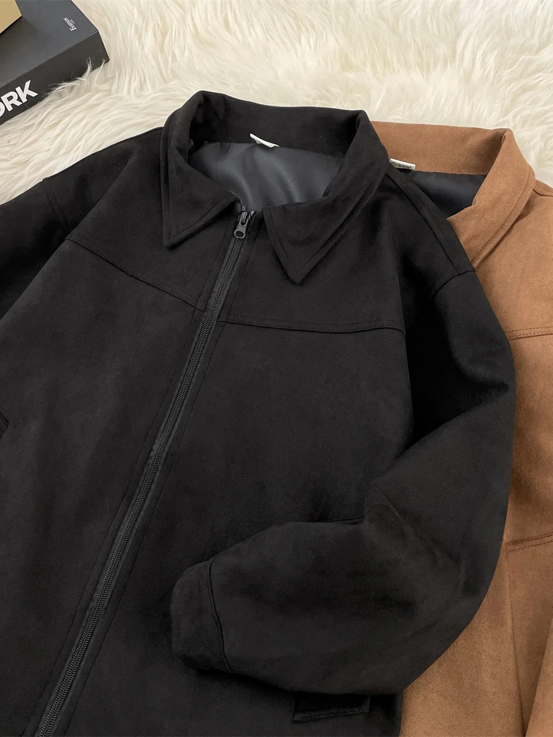 

Весенне-осенняя замшевая рабочая куртка мужская, повседневная, с воротником-бомбером, винтажная, в американском пилотском стиле, свободного кроя, с длинными рукавами, на молнии