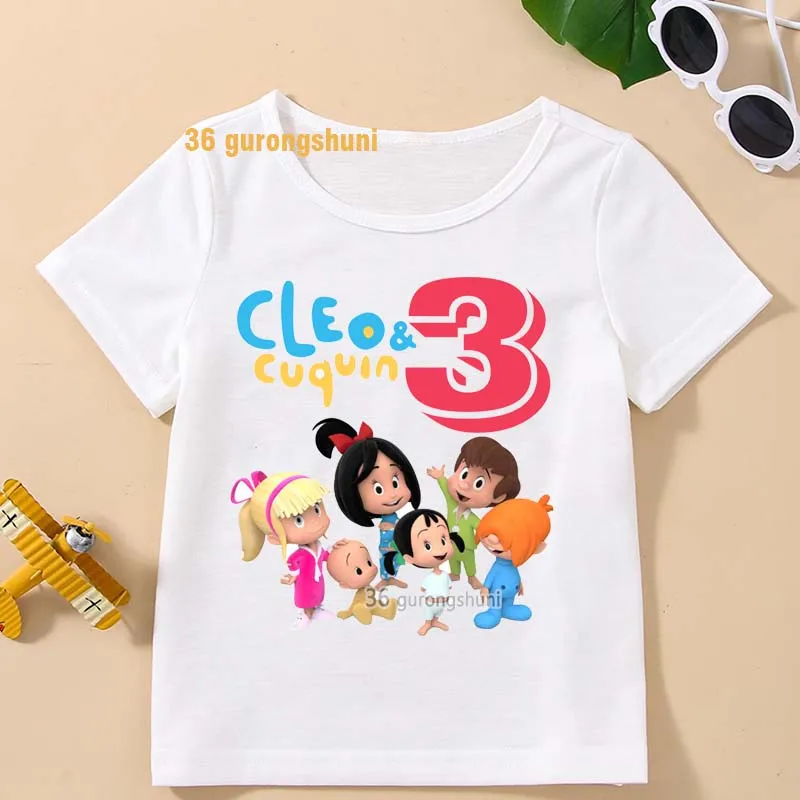 Tshirt Girl Familia Telerin Cartoon T Shirt Girls Tops Short Sleeve Cleo And Cuquin Kids Clothes Boys T Shirts children T-shirts