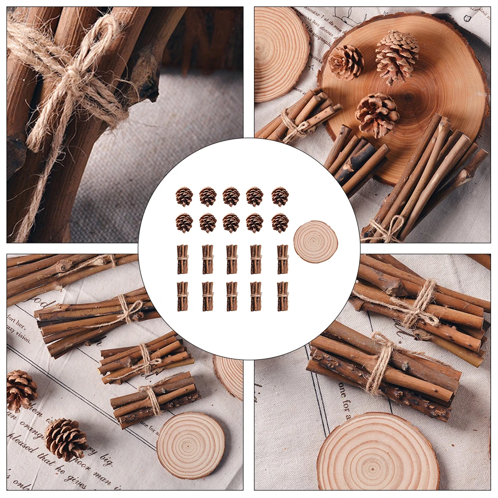 

21 Pcs Christmas Decoration Stick Pine Cone Wooden Sticks DIY Craft Slices Decorations